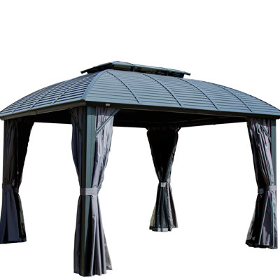 Outdoor Gazebo 10'X12': Aluminum Frame, Galvanized Steel Double Roof. Fits Patio, Deck, Backyard. Self-Drainage System 10'X12' For Enjoyment Space. With Frame. Roof Weather Protection. Curtains And