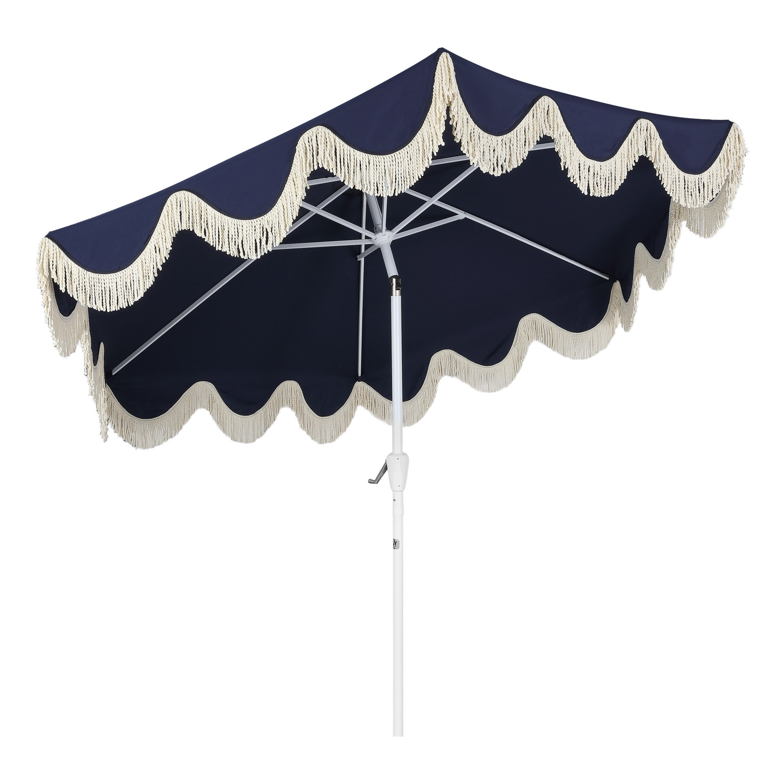 Skyler 108'' Fringe Tilt Top Outdoor Umbrella, Navy/White, White