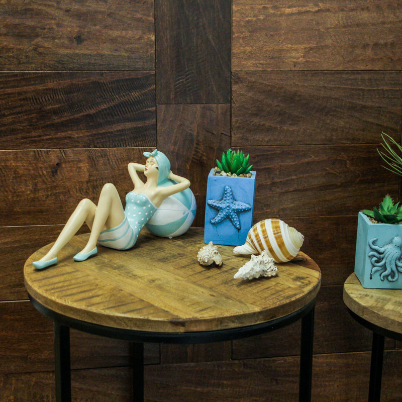 Meis Vintage Coastal Cold Cast Polyresin Bathing Beauty Shelf Decor Figurine, Light Blue Polka Dot Swimsuit — 11.75 X 5 X 5.5 Inches