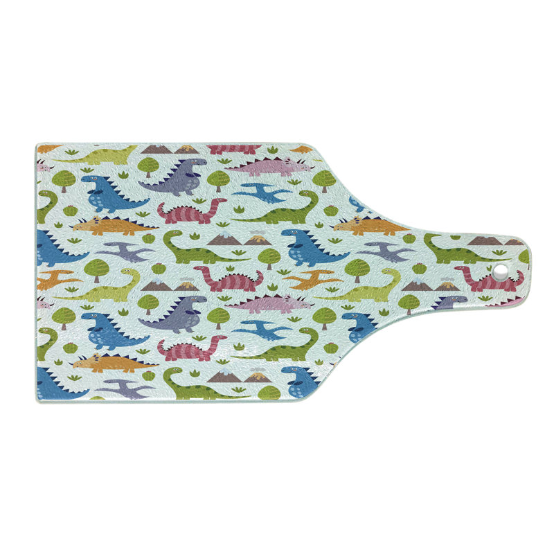 Ambesonne Dino Tempered Glass Cutting Board Dinosaurs Colourful Multicolor