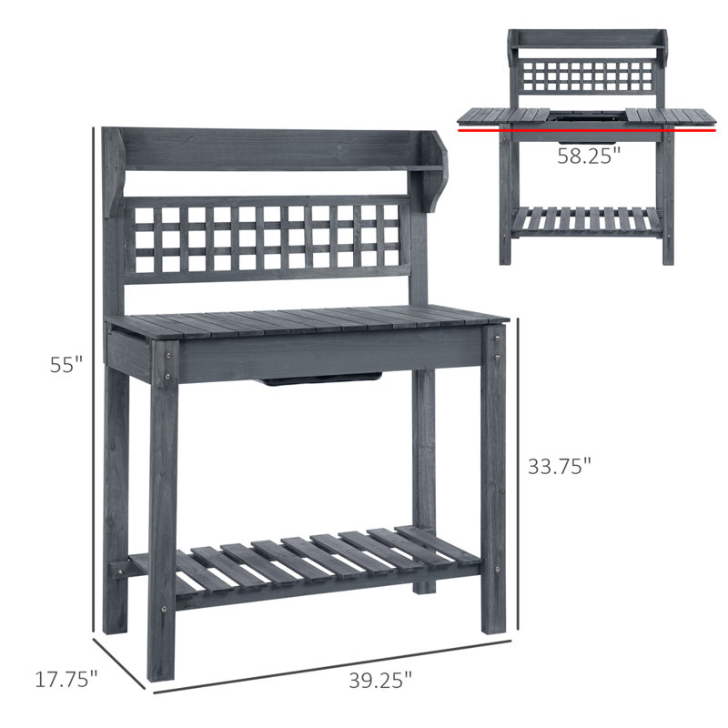 Outdoor Potting Bench Table, Gray