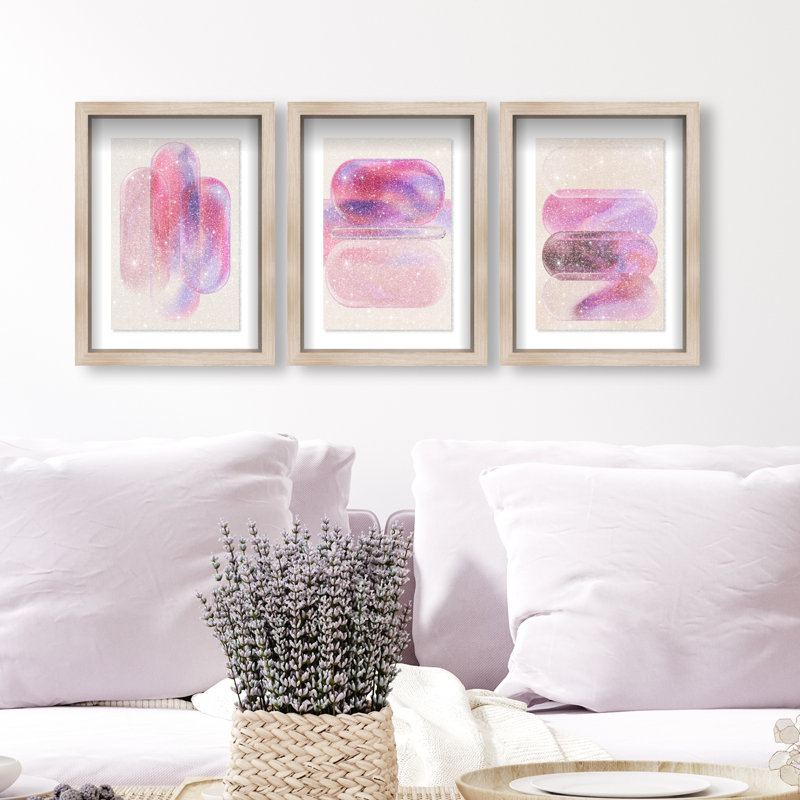 Rose Topaz Set Set by Oliver Gal, 37.5"H x 25.5"W, Natural Oak Shadowbox