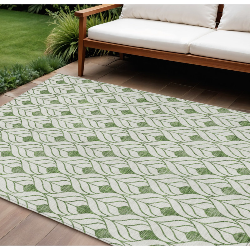Tapis intérieur / extérieur vert et ivoire lavable 8 pi x 10 pi