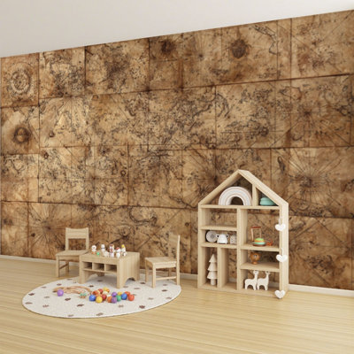 Peel and Stick Wallpaper Sepia Ink Star Map Navigation Chart Design Wall Murals 69"H x 96"W Removable PVC Wall Paper Self-Adhesive Wall Decor for Bedroom Living Room Home Office