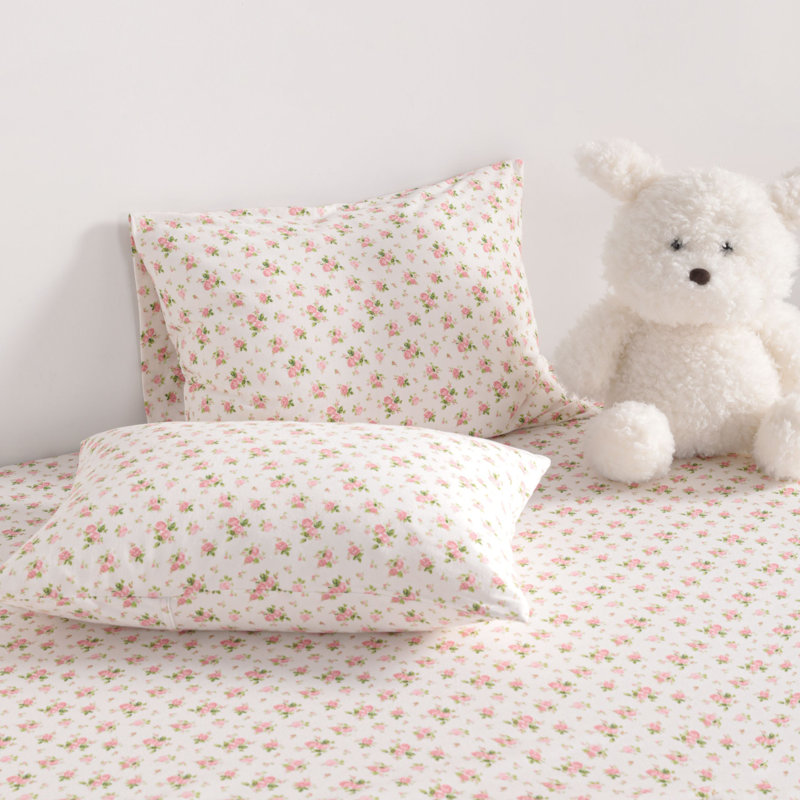 Taie d'oreiller pour tout-petit - Taille de lit de bébé en coton jersey, Floral rose / beige 4