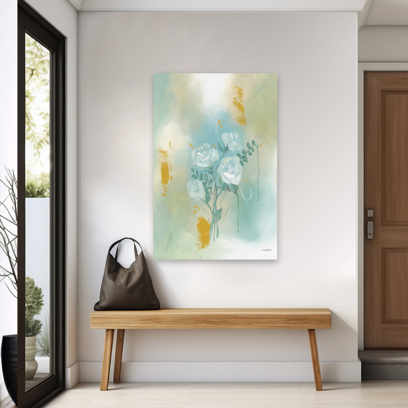 Coups de pinceau de la lumière - art floral abstrait vert contemporain, H 40 po x l 60 po