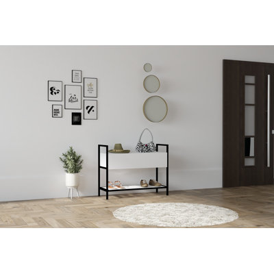 Armoire à chaussures moderne, finition blanche, 35,4 x 27,6 x 13,4 pouces | 100% panneau de particules enduit de mélamine, épaisseur: 0,7 pouce | Solution de rangement élégante et fonctionnelle pour le vestibule, durable et facile à nettoyer