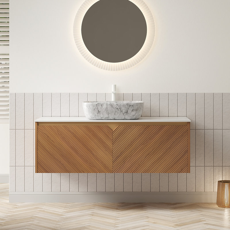 Meuble-lavabo flottant en contreplaqué Varelia, Chêne, 48", Gris