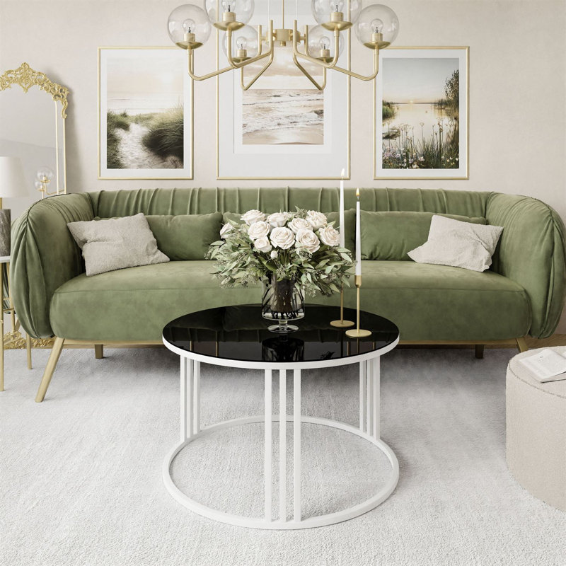 Strock Frame Coffee Table, Black Glass, White