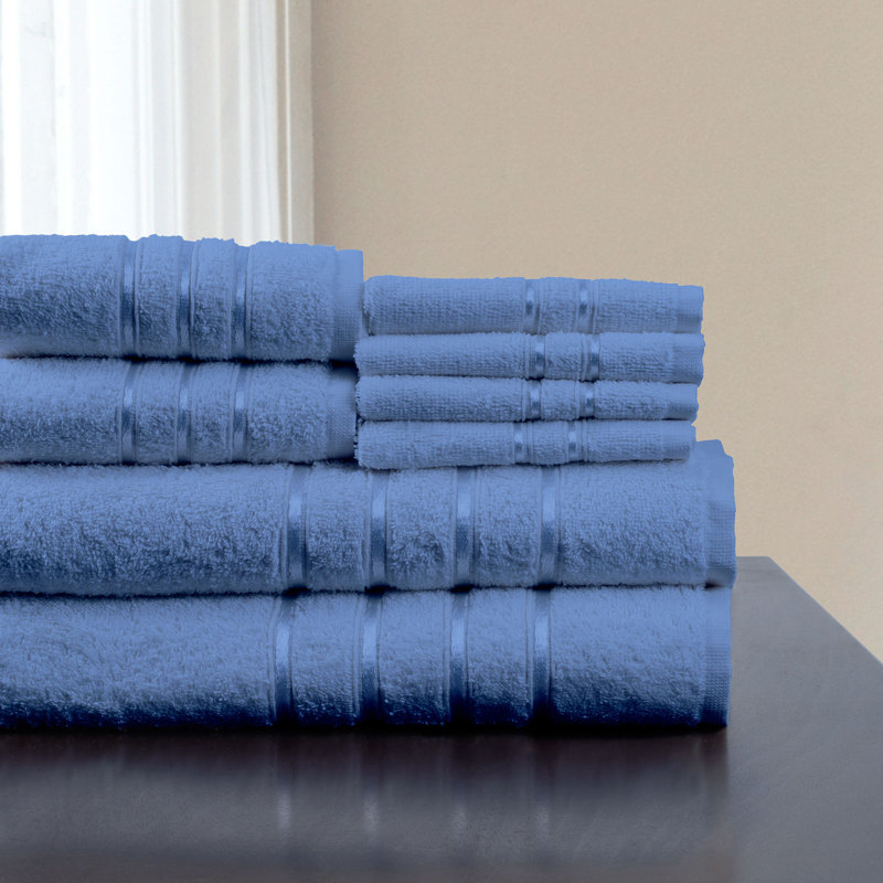 8-Piece 100% Cotton Bath Towel Set - Plush Bathroom Towels with Washcloths, Hand, and Bath Towels, Blue