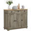 Buffet moderne avec rangement - comptoir en bois massif, gris, 3 tiroirs, portes, tablette réglable, armoire de cuisine grise pour assiettes, casseroles, poêles, ustensiles, serviettes de table