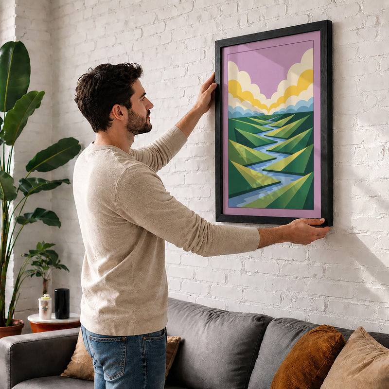 River Valley Geometric - Framed Print, Oak, A4 - 29.7 x 21.0 cm
