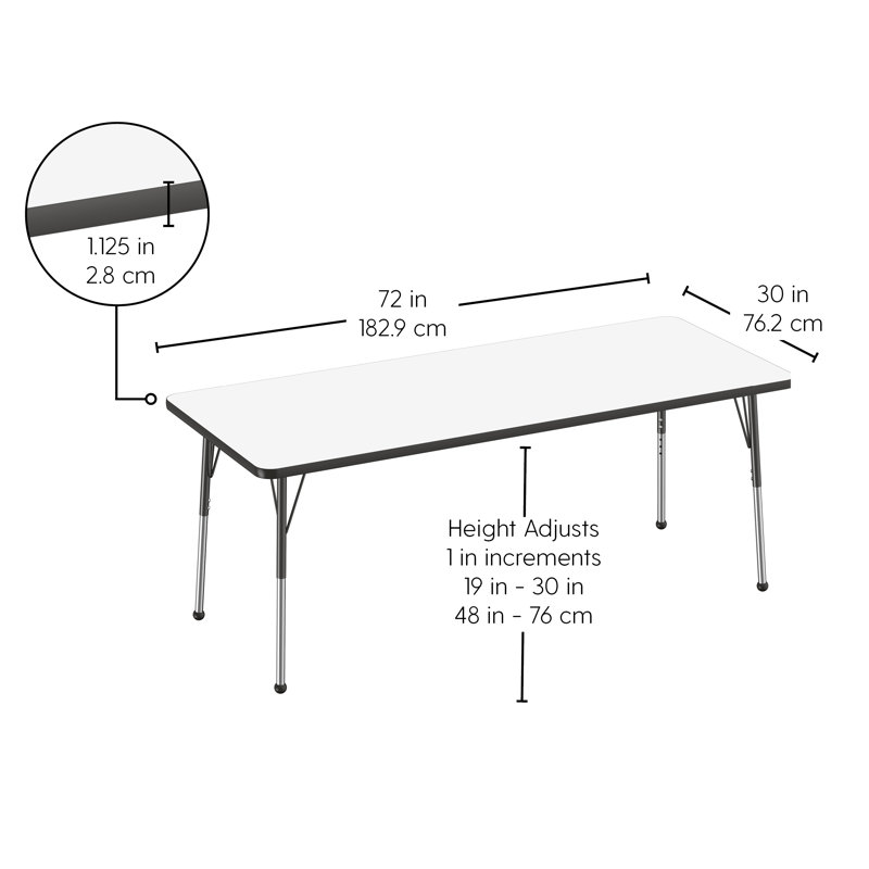 Table d'activités rectangulaire, 30" x 72", Roulement à bille standard, Tableau blanc / noir