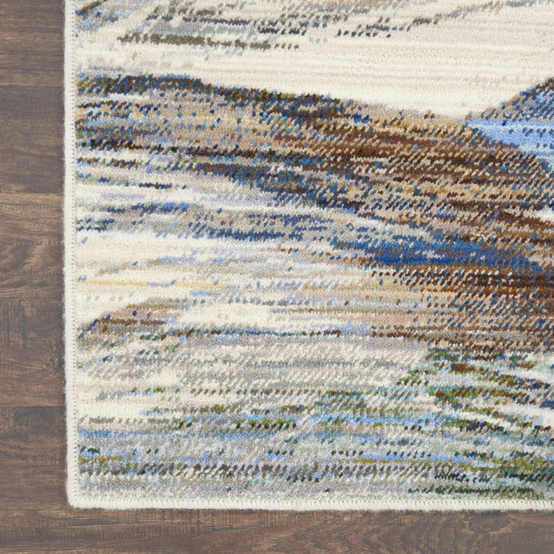 Ostby Abstract Wool Blue Area Rug, Rectangle 4' x 6'