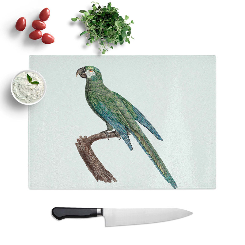 Tempered Glass Blue-Winged Macaw Parrot Chopping Board, 39 cm W x 28.5 cm L