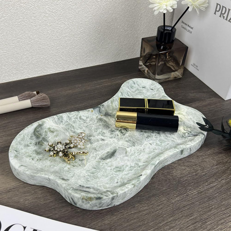 Plateau décoratif naturel, forme de nuage, style moderne, finition polie, organisateur de meuble-lavabo de comptoir de cuisine (vert-marbre)