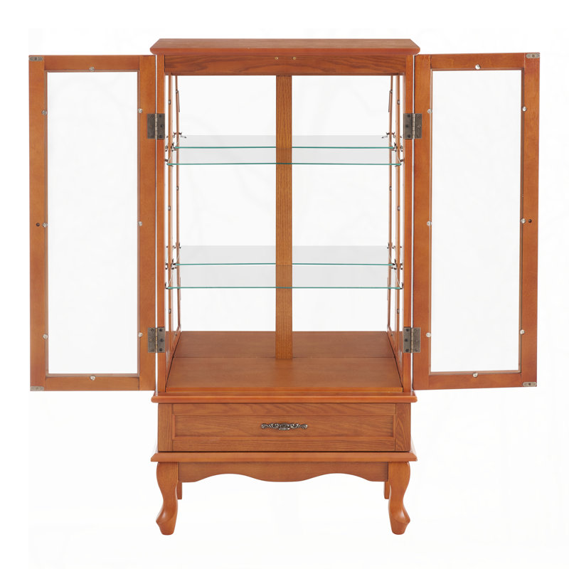 Elegant And Sophisticated Curio Cabinet With Adjustable Glass Shelves, Illuminated Display, And Ample Storage Space, Oak