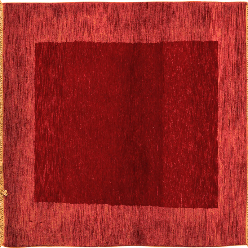 Tapis rouge en laine et polyester tissé à la machine Chloe-Mai, Carré 3 pi