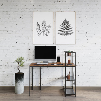 All-in-One Computer Desk with Shelves - Modern Industrial Style, Wood and Steel for Home Office, Bedroom, or Craft Table