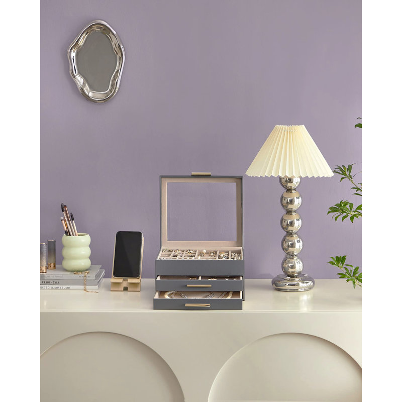 Wood Jewellery Box, Grey/Golden