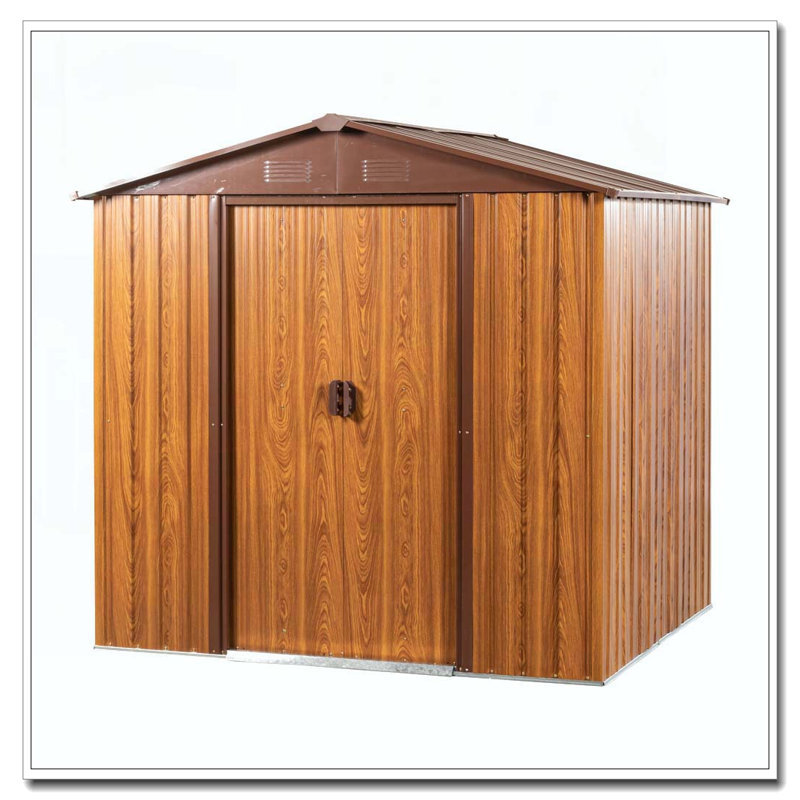 6 Ft. W X 6 Ft. D Metal Storage Shed Appealing horizontal siding  in woodgrain with coffee trim to complement