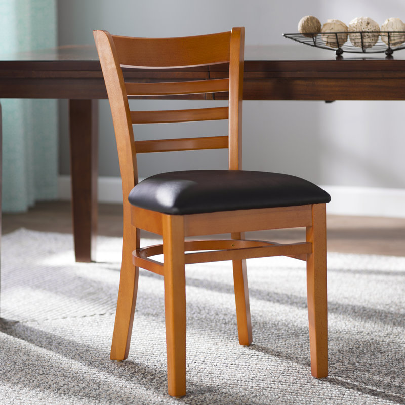 Chaise de restaurant en bois Lyman, Vinyle noir, Cerisier