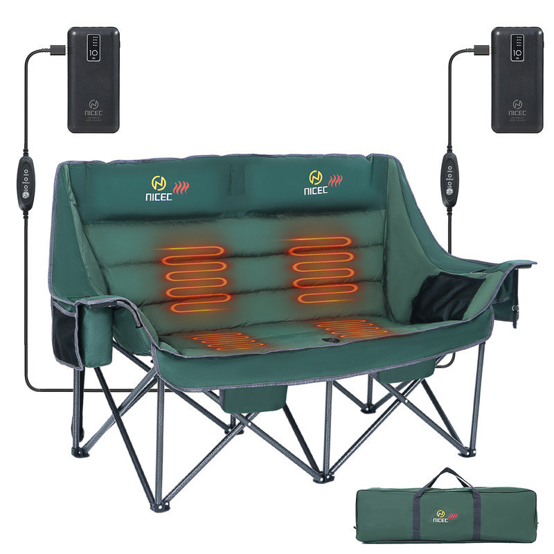 Causeuse chauffante, causeuse surdimensionnée avec batterie, porte-gobelet, glacière et sac de transport pour plage et pelouse