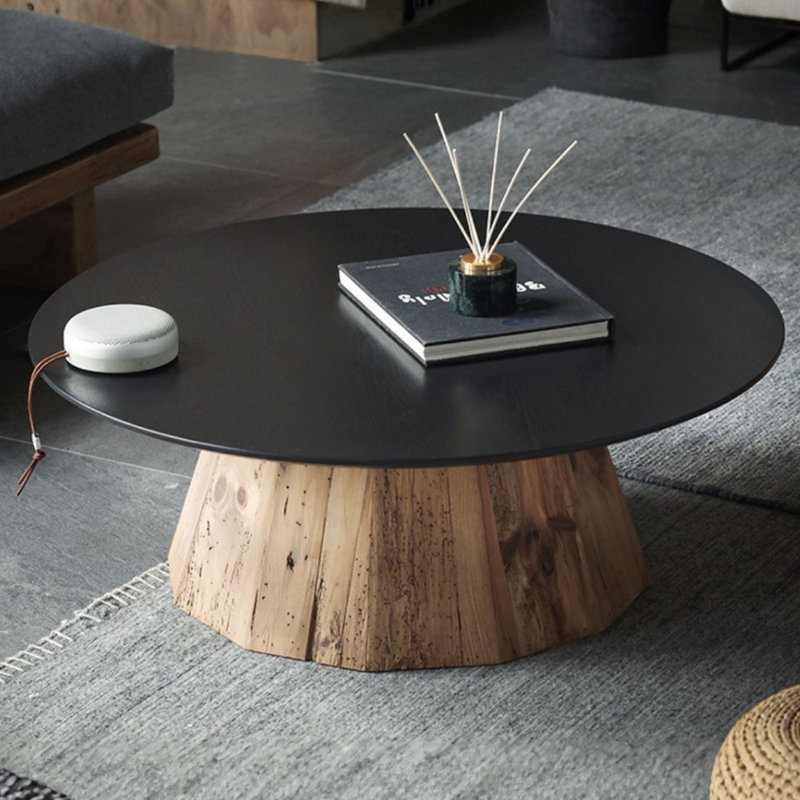 Table basse ronde en bois de pin récupéré D35,5 po