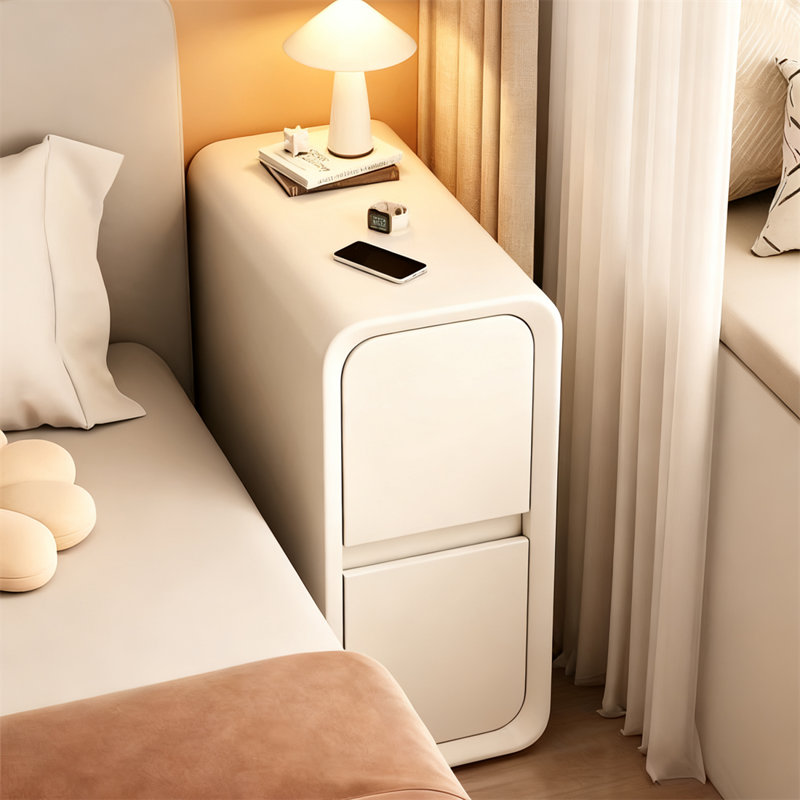 11.8" W Cream Narrow Nightstand, 2-Drawer Slim Bedside Table with 2 Storage Compartments for Small Bedroom, Cream