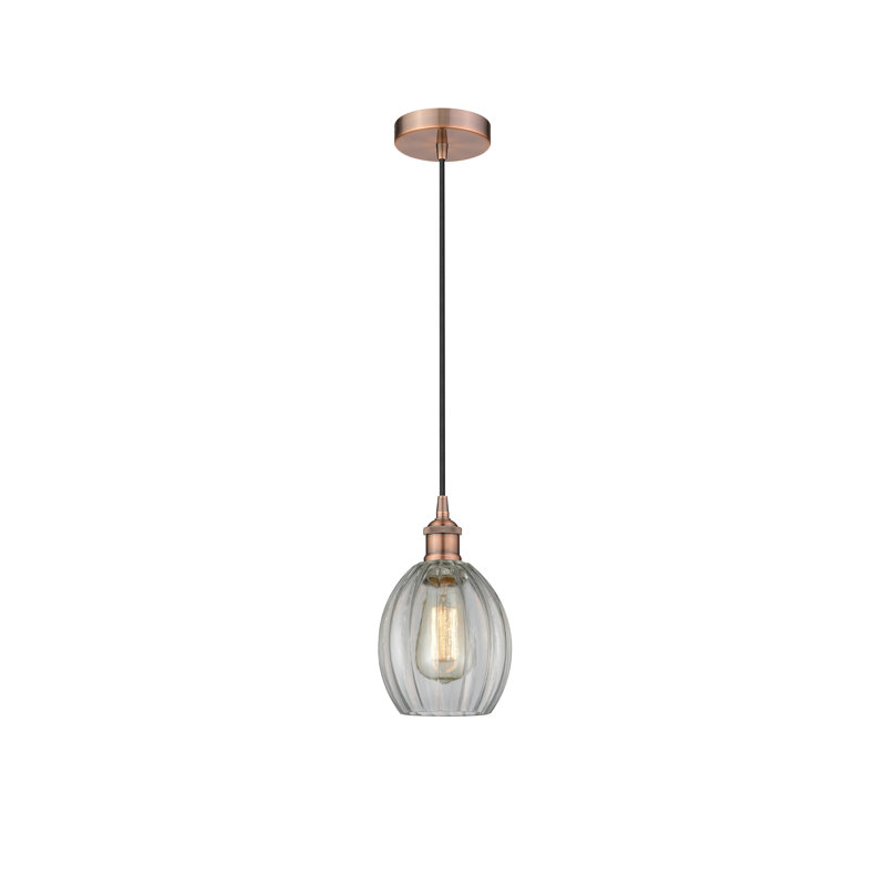 Luminaire suspendu simple à 1 lumière Bolduc, Transparent, Cuivre antique