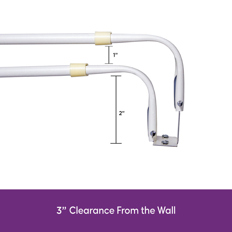 White Adjustable Double Curtain Rod with Mounting Brackets