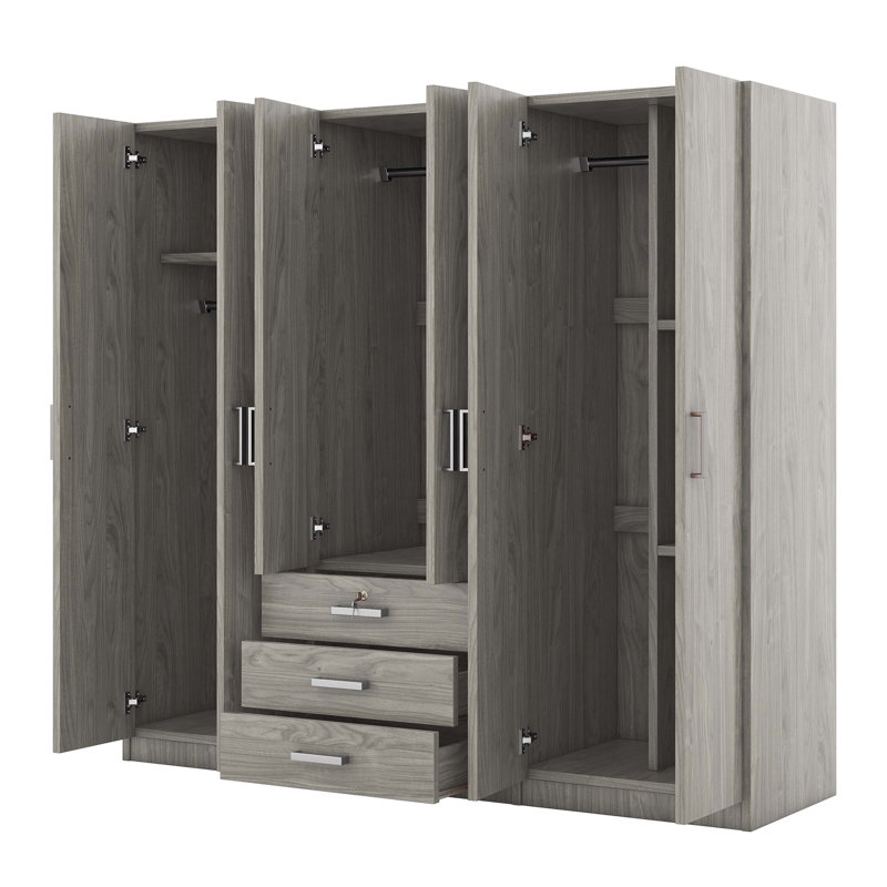 Armoire 6 portes avec 3 tiroirs Eford, Gris