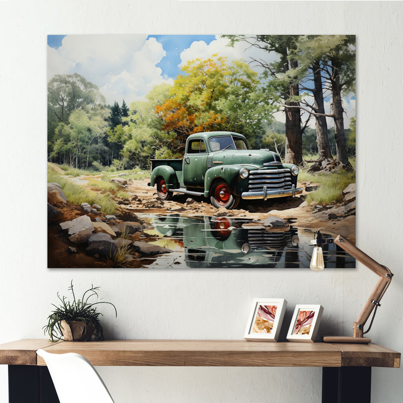 «Pickup Truck Tranquil Lakeside II», reproduction sur toile, Toile tendue, H 34 po x l 44 po x P 1,5 po