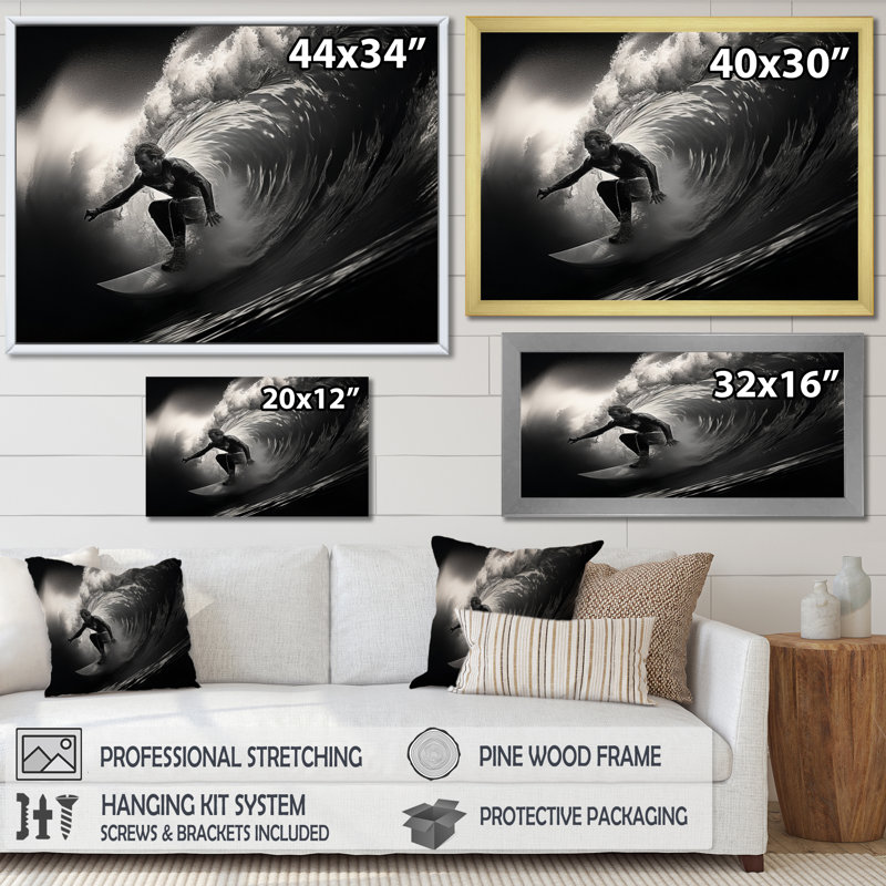 Surfers Paradise, vague grise I, Cadre flottant noir, H 30 po x l 40 po x P 1,5 po