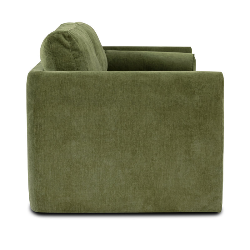 Distressed Green Velvet 90.5'' Upholstered Sofa with Bolster Pillows