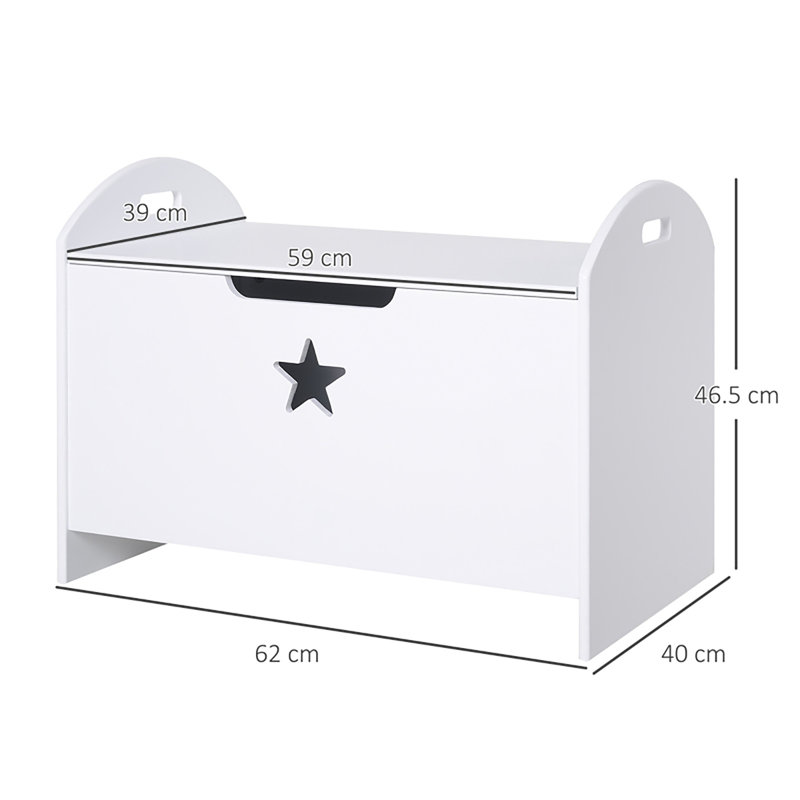 White MDF Children’s Toy Storage Chest With Cut Out Star Front Decor Safe Lift Top Groove Handle Side Carry Cutouts Elevated Base Large Capacity Kids Organiser Furniture For Bedroom Nursery Playroom