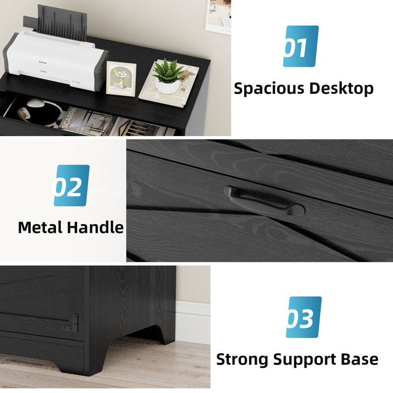 Maniram 35.43'' Wide 2 -Drawer Farmhouse Lateral File Cabinet, Wood Filing Cabinet for Home Office, Large File Storage Printer Stand for A4/Letter Size Files, with Anti-tilt Mechanism