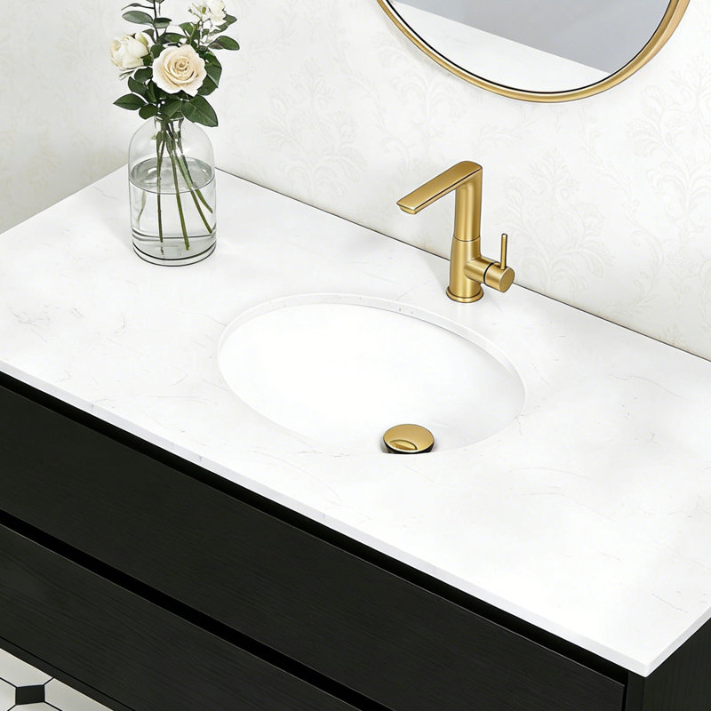 19" White Ceramic Undermount Sink For Bathroom Vanity Countertop