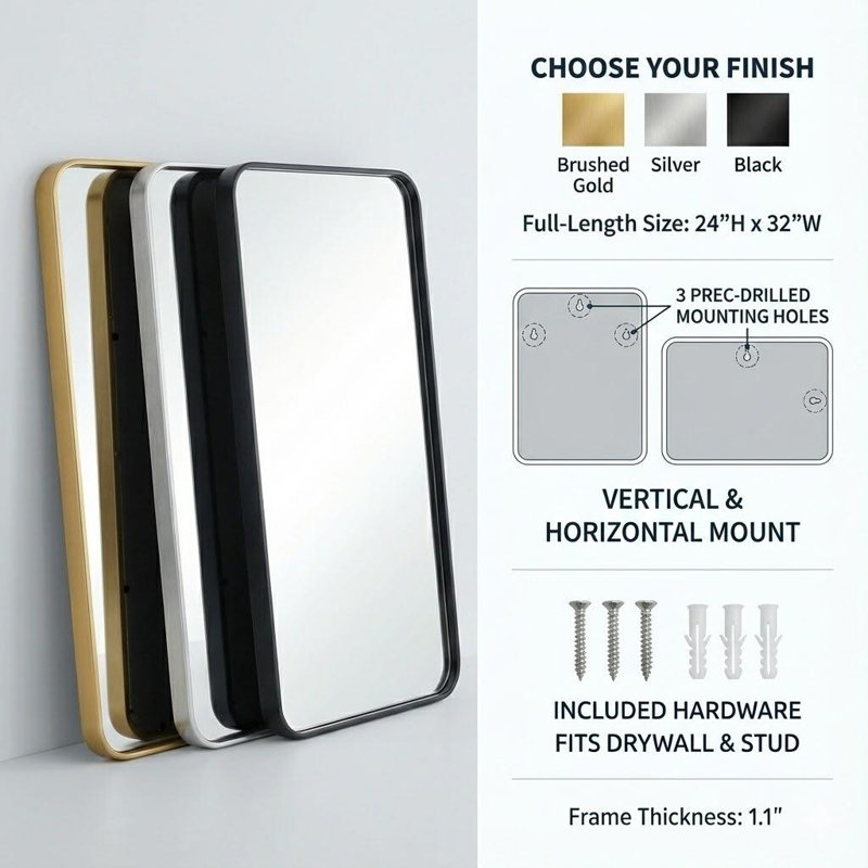 Miroir mural Mercedita, 32 po x 24 po, Noir