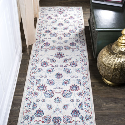 Hatha Modern Persian Vintage Moroccan Traditional Ivory/Blue/Red Rug