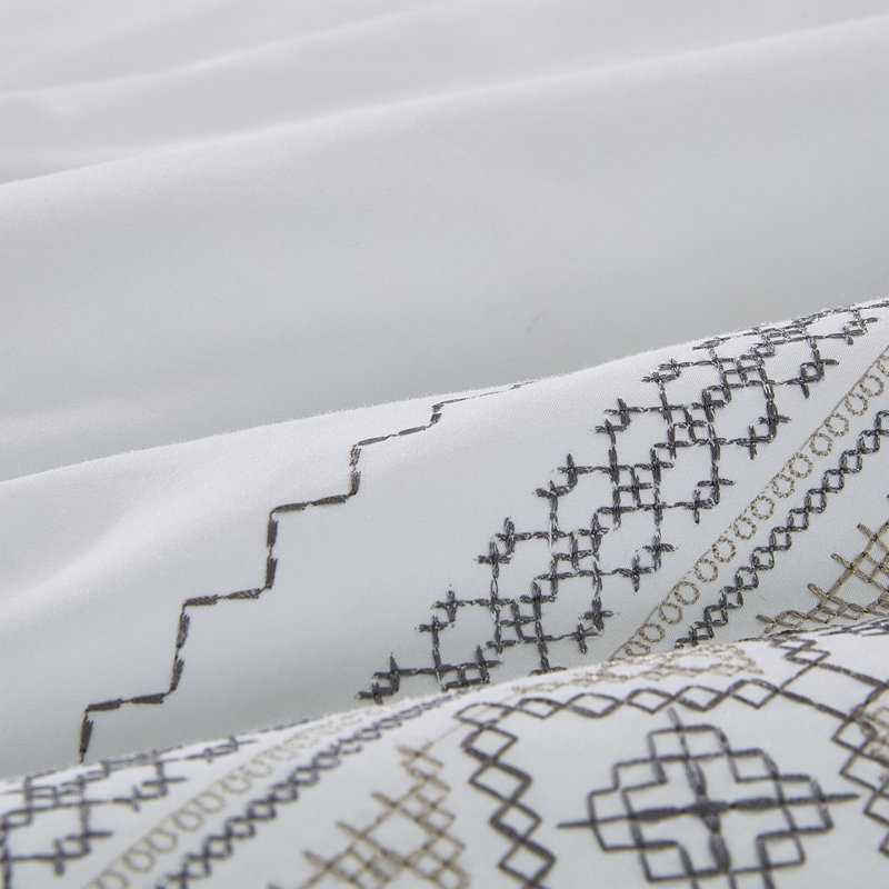White Embroidered Cotton Twin/Twin XL Duvet Cover Set