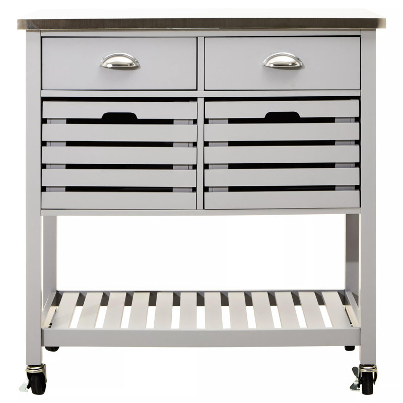 Reales 86cm W Kitchen Island with Stainless Steel Top, Grey