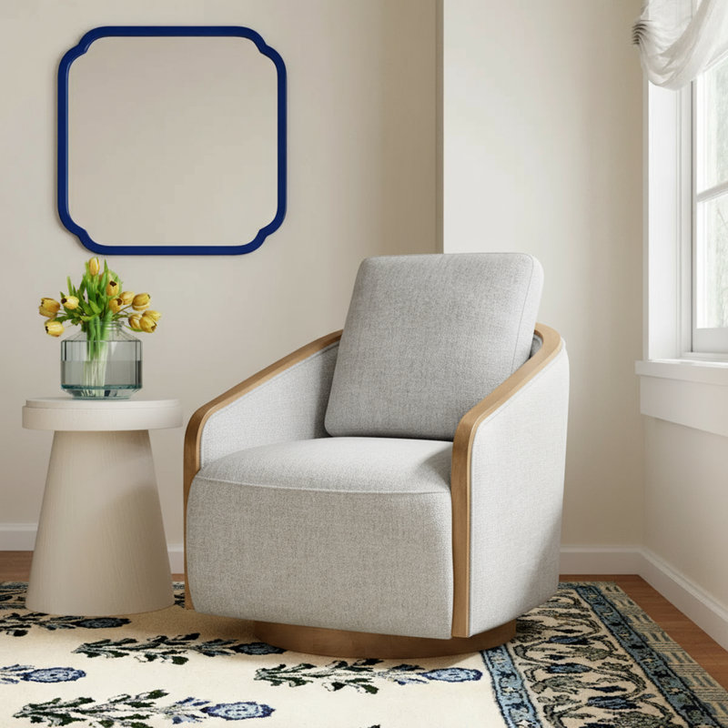 Nieve 29.5'' Wide Upholstered Swivel Barrel Chair, Nathan Gray Heathered
