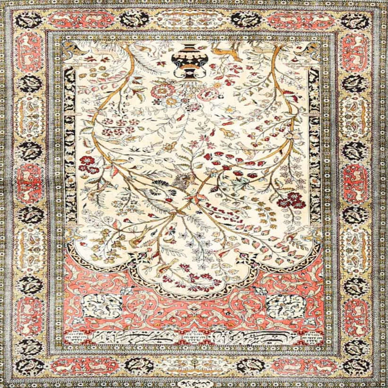 Tapis oriental vert / rouge / crème Nelly, Carré 6 pi