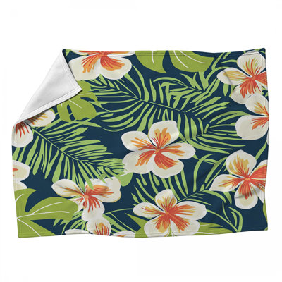 Tropical Leaves Fleece Throw Blanket - Floral Throws for Sofas or Beds