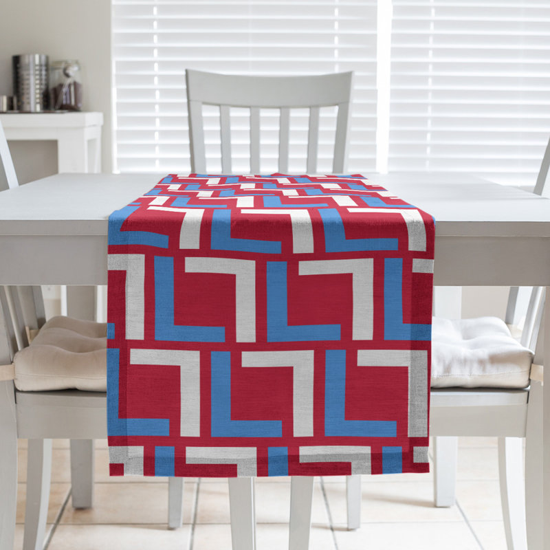 Chemin de table Carolina, 72 po x 16 po, Coton, Bleu clair / blanc / rouge