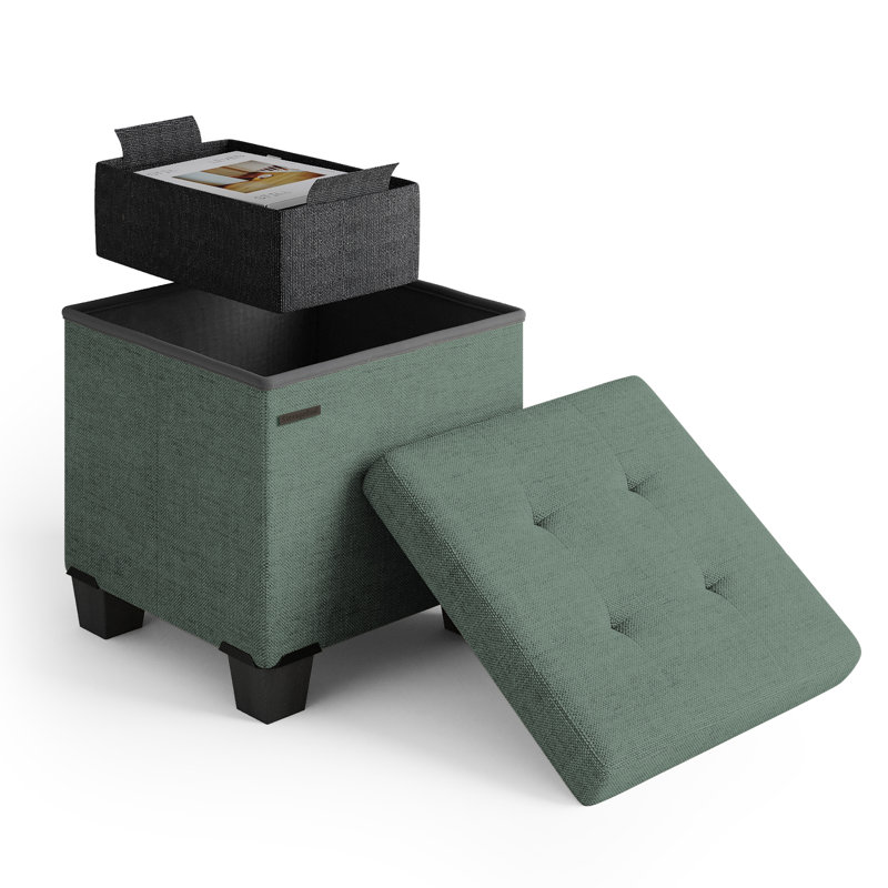 Banc de rangement avec repose-pieds Vérrant, Green, 15"H x 15"W x 15"D