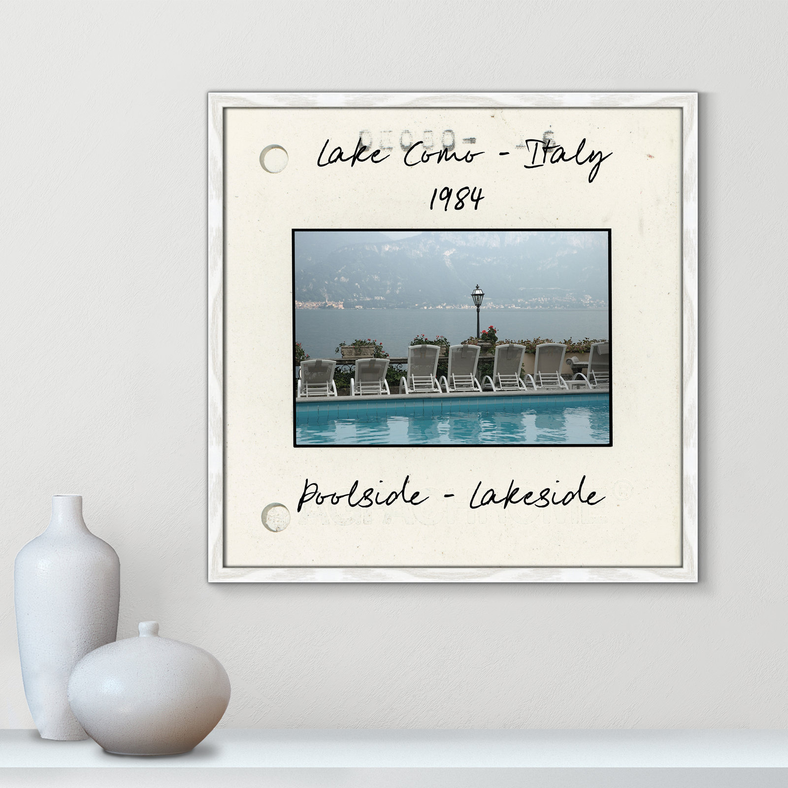 Travel Slide Collection "Lake Como, Italy" Print, White Single Picture Framed Paper, 23.5" H x 23.5" W x 0.75" D