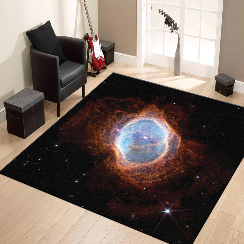 Transitional Non-Woven Soft Printed Rug with Invigorating Green and Blue Botanical Theme Ideal for Enlivening Any Space