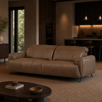 85.83″ Zero-Wall European Leather Power Recliner Sofa with Dual Motors — 2 Power Seats